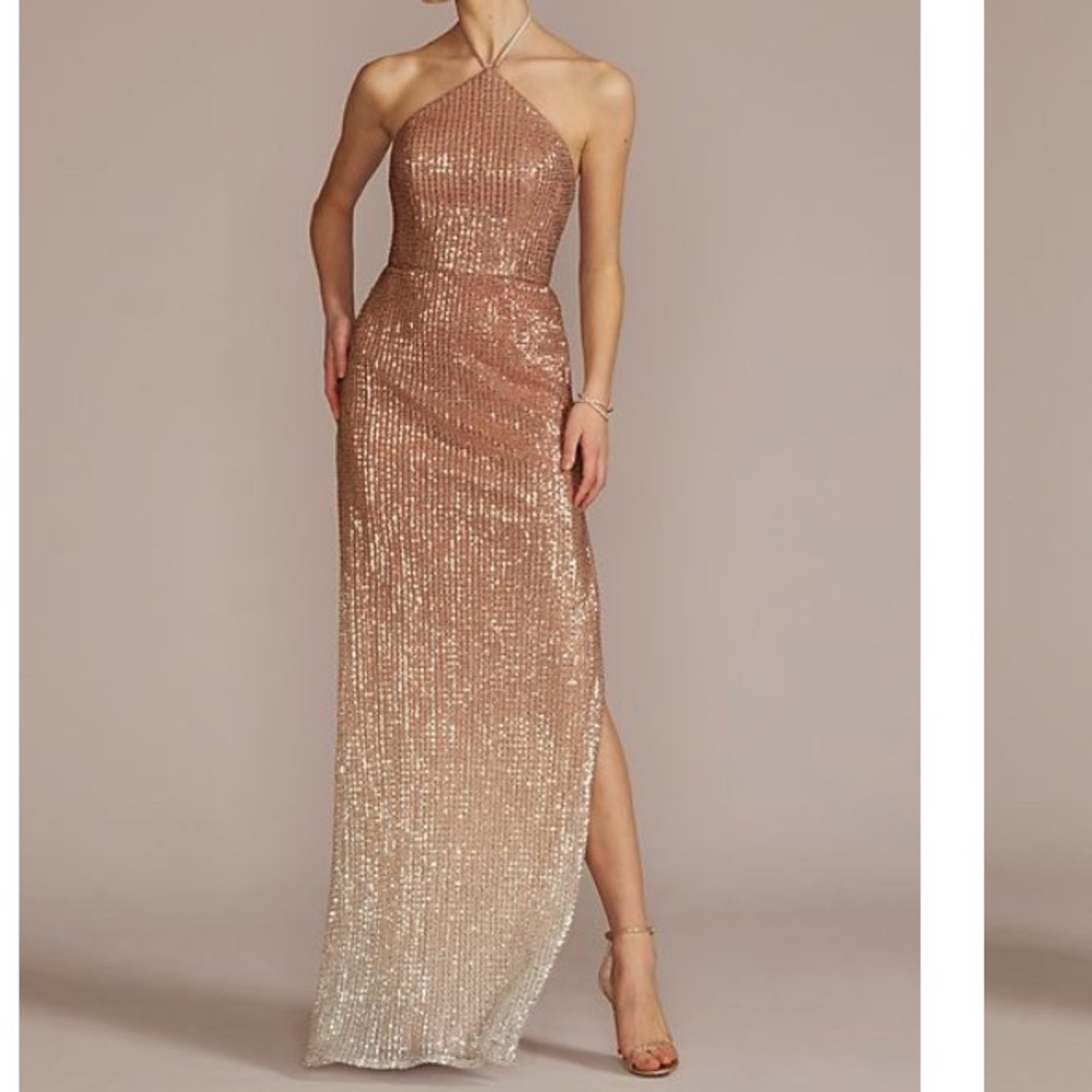 David’s bridal sequin rose gold gown